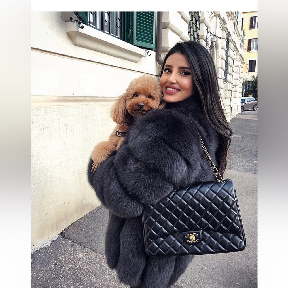 ÁRIA MODA Raegan Genuine Fox Fux Coat in Iron Gray NWOT